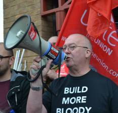 Cllr Kevin Price head of Housing, Cambridge City Council addresses the demo.
